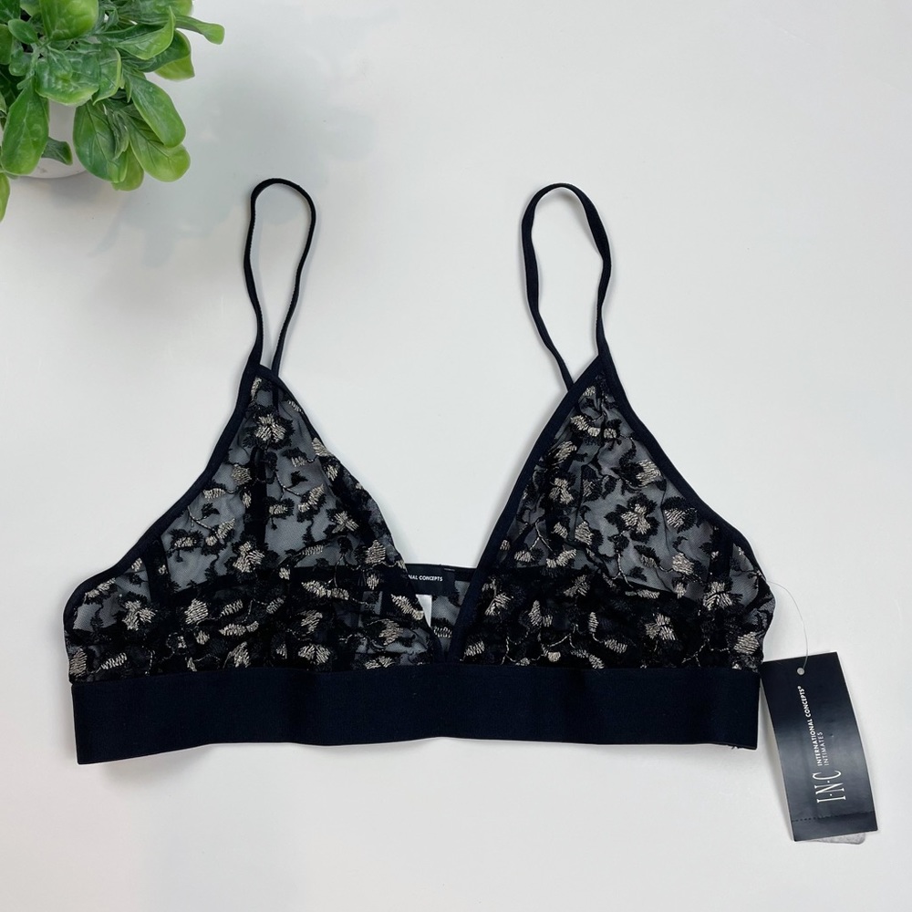 INC International Concepts Black Sheer Bralette Size Medium